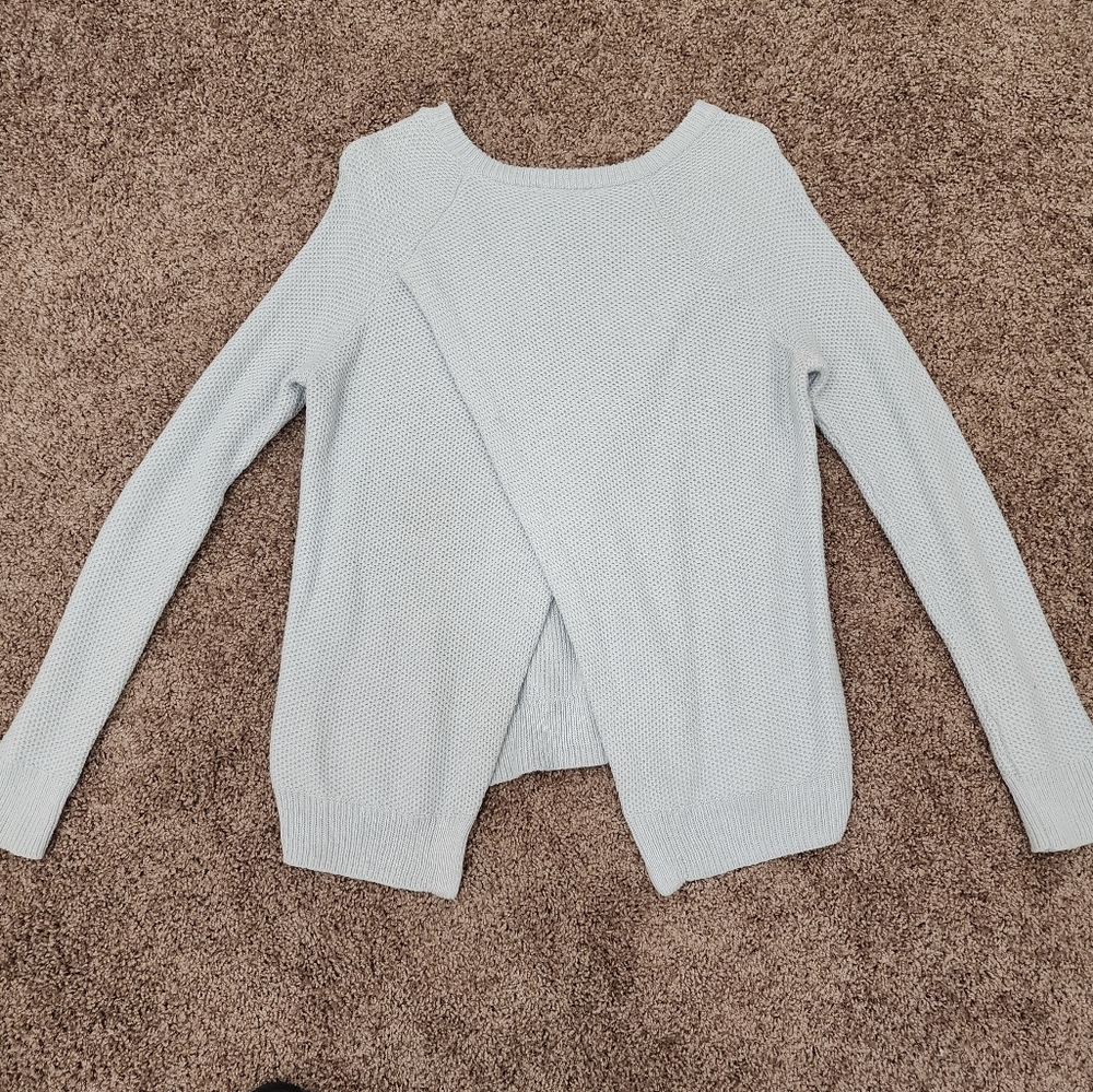 Madewell Cozy Knit Sweater in Light Blue Open Back - Picture 3 of 6